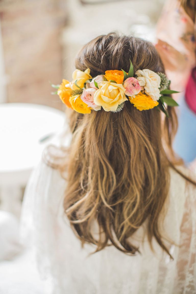 Flower Crown Wedding Hairstyles for Brides and Flower Girls