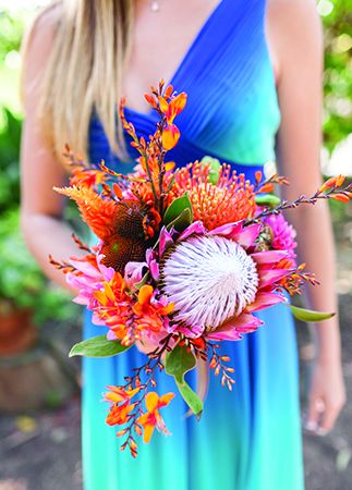 You’ll Love the Bright Colors and Tropical Bouquets in This Granola-Glam Wedding