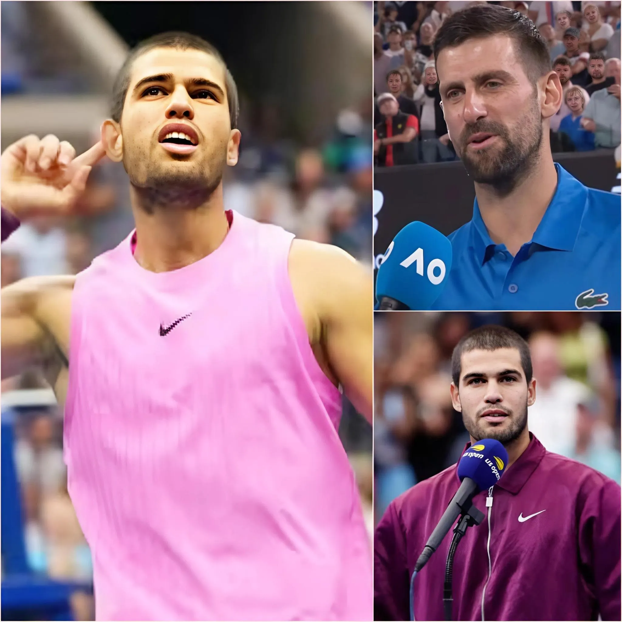 Cover Image for En la rueda de prensa previa a la semifinal, el ambiente se volvió caótico cuando Novak Djokovic dijo fríamente: «Alcaraz no merece estar aquí, es pura suerte y parcialidad». Todo el público pareció quedarse en silencio por un instante. Carlos se irguió en su asiento, con los ojos brillantes de determinación. No respondió con enfado, sino que sonrió, acercó el micrófono y pronunció solo siete palabras que dejaron a Djokovic sin palabras.